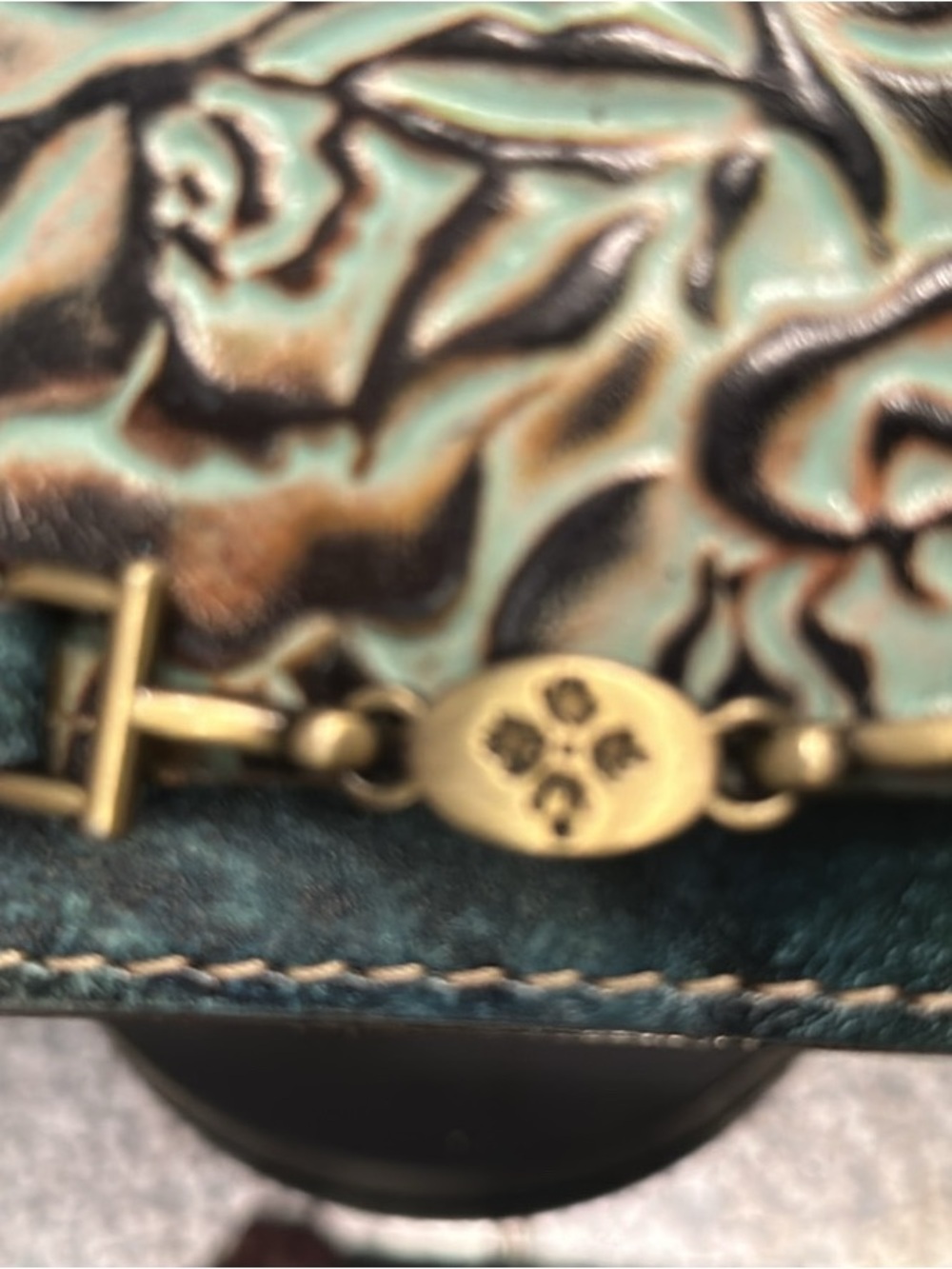 Patricia Nash Teal and Brown Hand-Tooled Floral Leather Crossbody
RETIERED - Picture 3 of 10